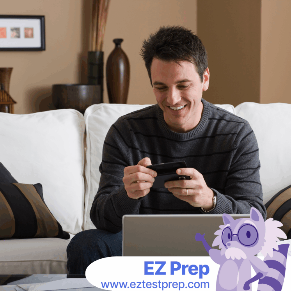 Fitness student studying NASM CPT materials and using an exam prep app on tablet