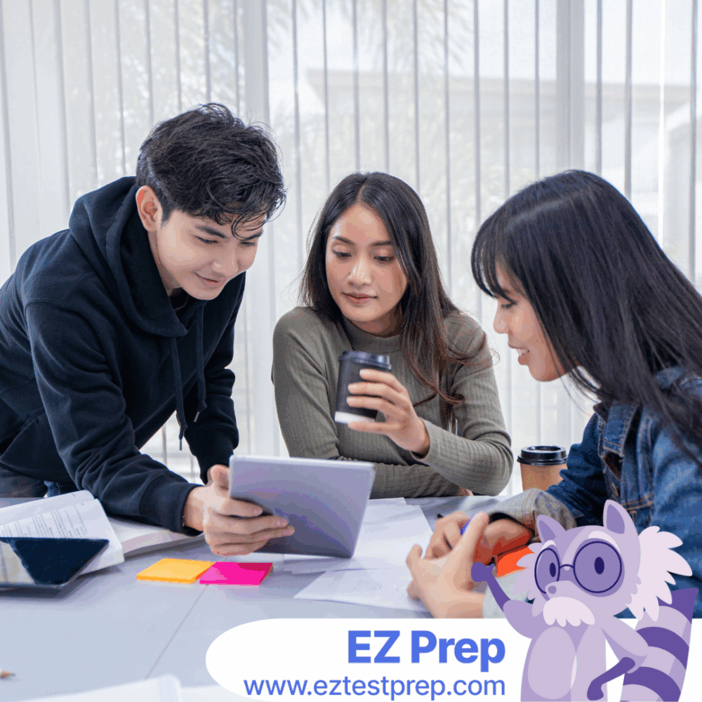 Student studying for the LSAT exam using notes, logic game diagrams, and a mobile study app