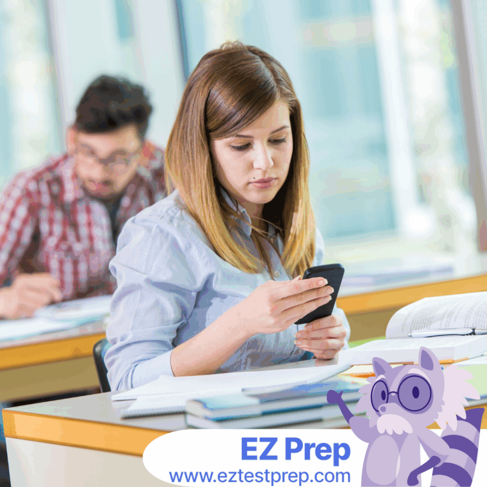 Student reviewing esthetician and cosmetology exam flashcards using a study app and notes