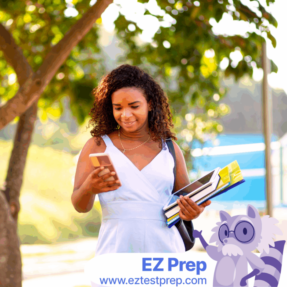 Surgical tech studying CST practice questions with a sterile technique checklist and instrument tray on a desk