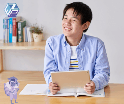 Veterinary technician student studying for VTNE exam with EZ Prep app open on tablet next to medical notes