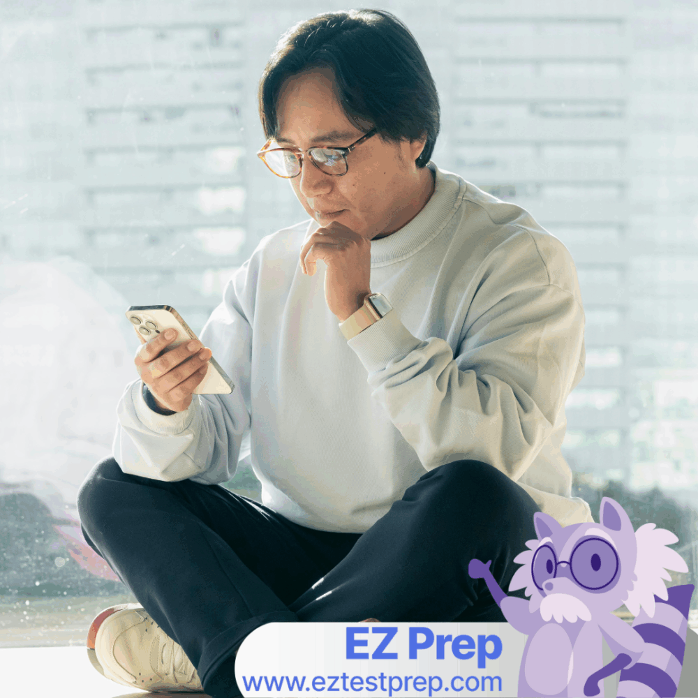 Social work student using EZ Prep ASWB exam prep app on laptop for study practice