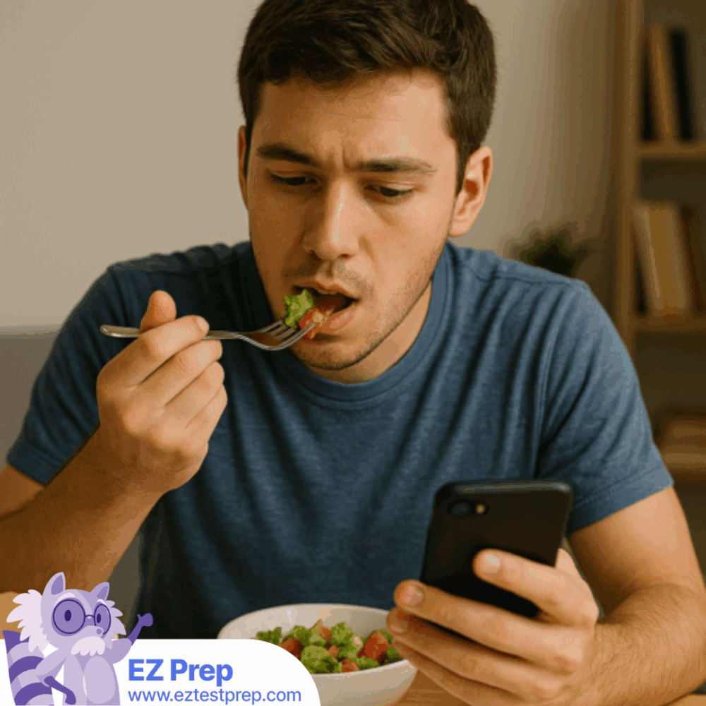 Professional studying for PMP exam using EZ Prep app with project plan and laptop on desk