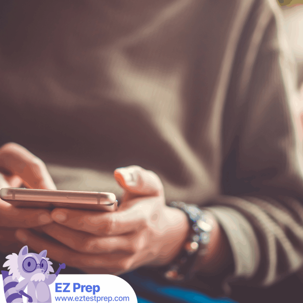 Physical therapy student reviewing NPTE study materials using EZ Prep app and laptop on study desk