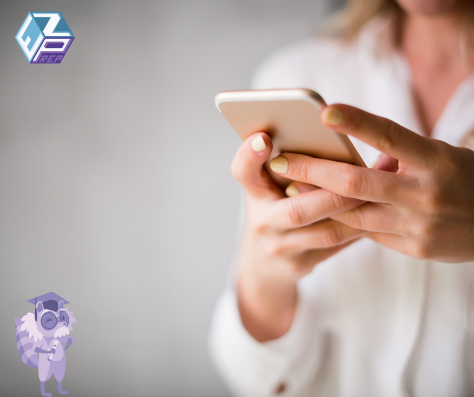 Student studying for the ACT Exam using practice questions and the EZ Prep mobile app before test day.